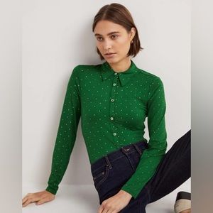 Boden Fitted Jersey Shirt in Hunter Green, Foil Dot